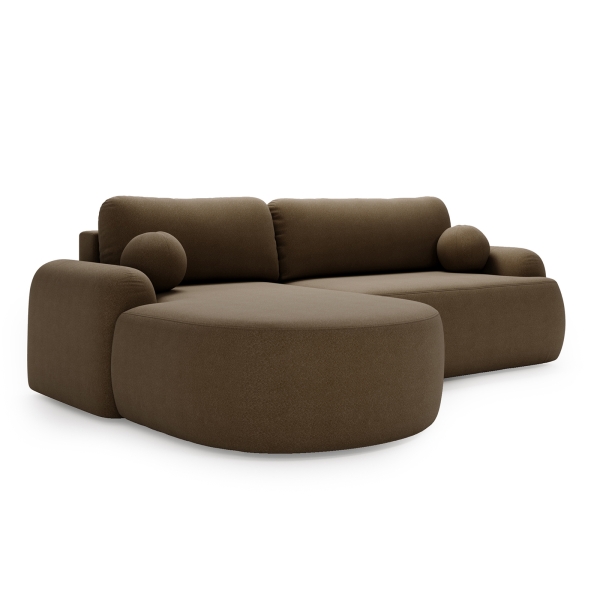 BRĄZOWY NAROŻNIK DO SALONU AGAT L Z PÓŁOKRĄGŁĄ OTOMANĄ LAMBI - PÓŁPROFIL